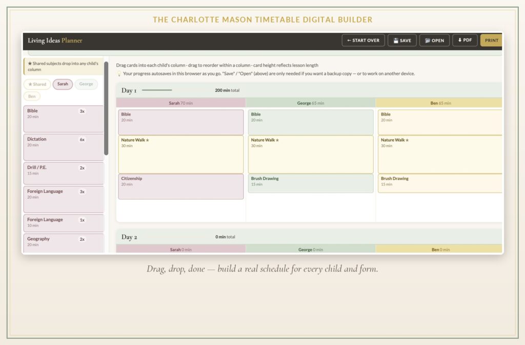 Introducing the Charlotte Mason Timetable Digital Builder