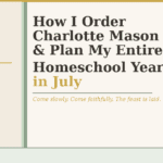 Branded blog image for Living Ideas Planner with the title "How I Order Charlotte Mason Books and Plan My Entire Homeschool Year in July" on a cream background with sage and gold accents